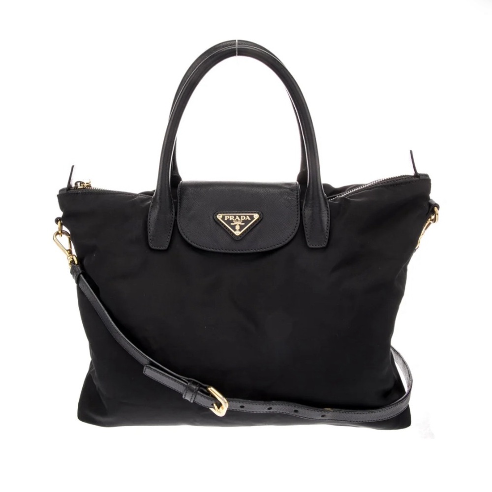 Prada Black Tote Bag with Gold Accents